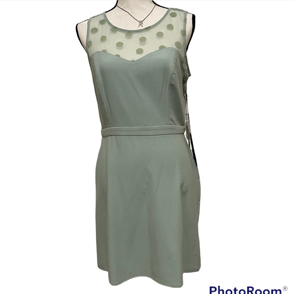 LC Lauren Conrad Polka Dot Fit & Flare Mint Green Sleeveless Dress 10 NWT